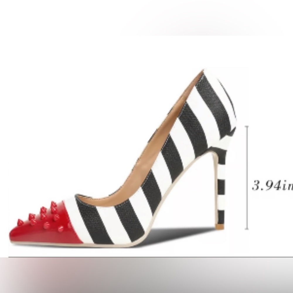Wet Kiss Striped Studded Toe Pumps